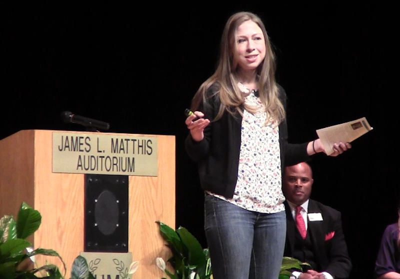 Chelsea Clinton speaks to middle school students at Horace Mann Magnet Middle School in Little Rock on Friday, Sept. 18, 2015, as part of her "It's Your World: Get Informed, Get Inspired & Get Going!" book tour.