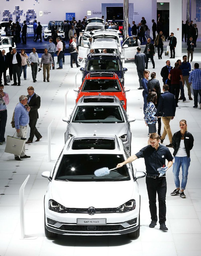 Volkswagen cars were lined up earlier this week at the Frankfurt Auto Show in Frankfurt, Germany. The German automaker has admitted installing software in its diesel vehicles that will defeat air-pollution testing. 