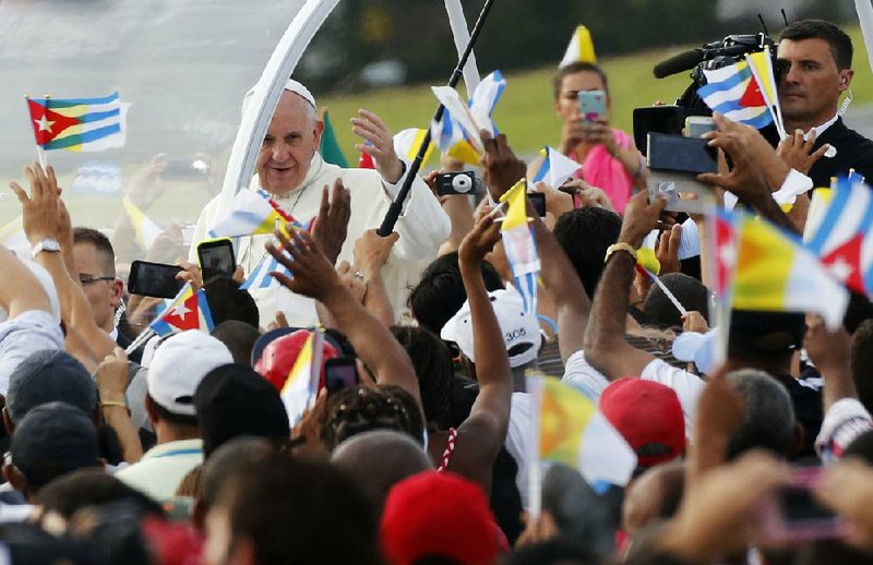 Pope Francis arrives for Mass at Revolution Plaza in Havana on Sunday.