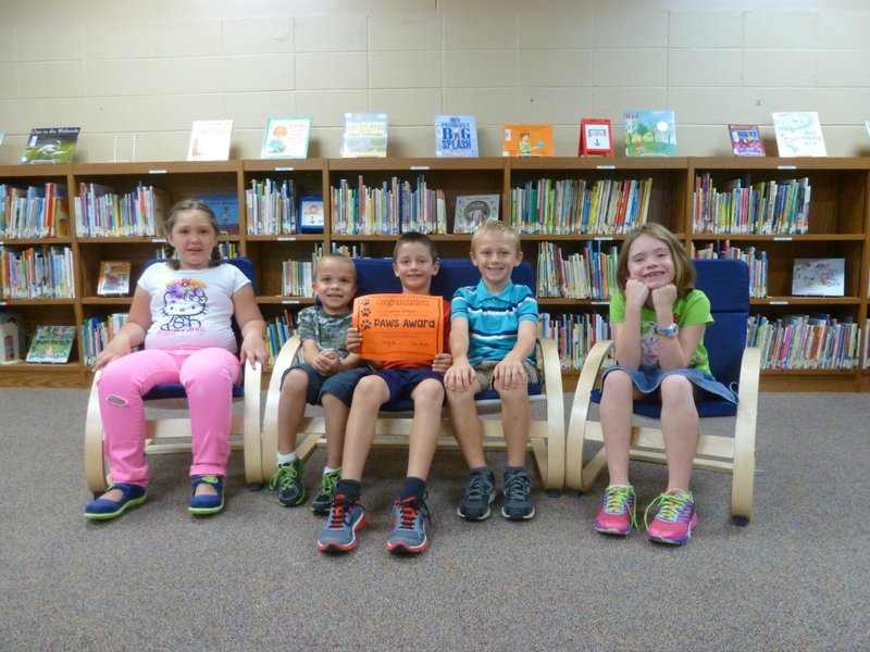 Submitted Photo Six students were recognized as PAWS (&#8220;Pawsitive&#8221; and Wise&#8221; students) award winners at last Monday&#8217;s &#8220;Rise and Shine&#8221; assembly. Students honored included Kamden Garner, of Bella Vista (left); Jax Lawson, of Bella Vista; Cameron Bedwell, of Gravette; Cade Phillips, of Gravette; and Katelyn Johnson, of Gravette. Laken Ellis was not present for the photo.
