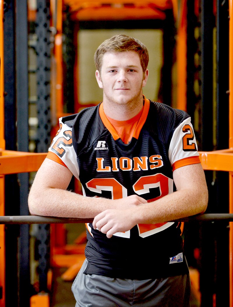 Photo by Ben Goff Jackson Soule&#8217; poses for a photo before the current football season at the Gravette High School field house.