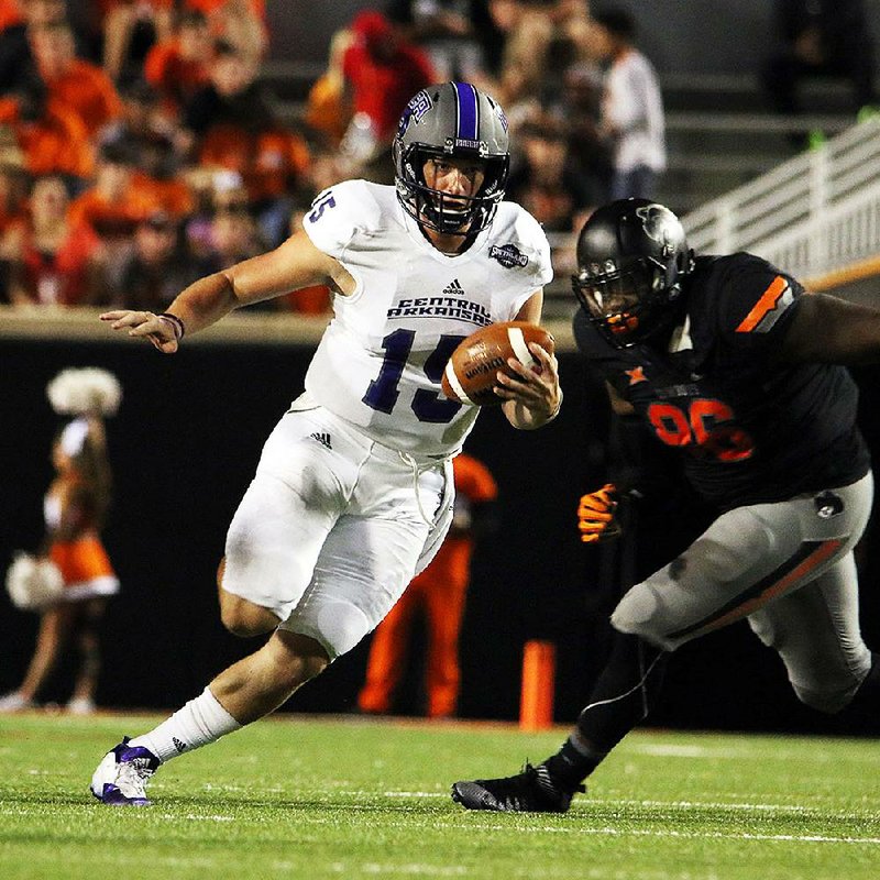 Central Arkansas quarterback Taylor Reed (15) has been pleasantly surprised at how his team has reacted after starting the season 0-2.