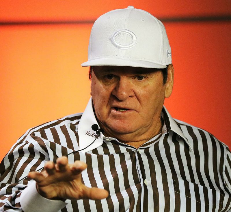 Former Cincinnati Reds player and manager Pete Rose tapes a segment for Miami Television News on the campus of Miami University, Monday, Sept. 21, 2015, in Oxford, Ohio. 