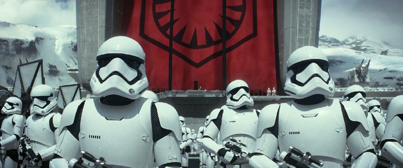 Stormtroopers gather in Star Wars: Episode VII — The Force Awakens, which picks up 30 years after 1983’s Return of the Jedi.
