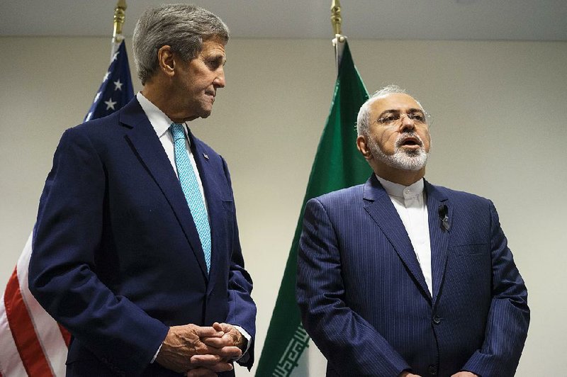 U.S. Secretary of State John Kerry (left) meets Saturday with Iranian Foreign Minister Mohammad Javad Zarif at U.N. headquarters in New York.