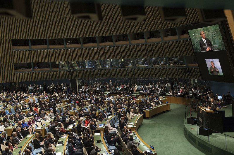 President Barack Obama addresses the 2015 Sustainable Development Summit on Sunday at United Nations headquarters. 
