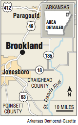 A map showing the location of Brookland.