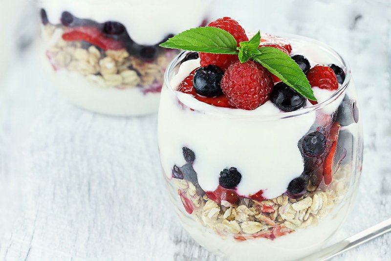 Top this granola-and-yogurt parfait with a sprig of mint.
