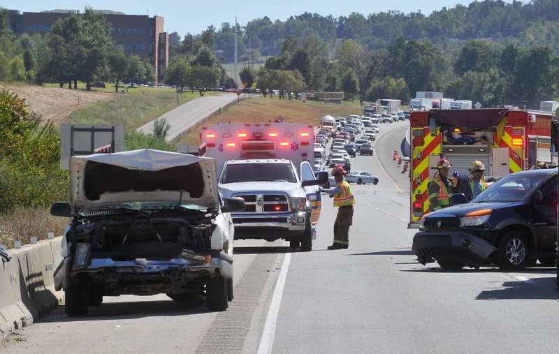 The scene of a wreck Friday afternoon on Interstate 49 in Lowell