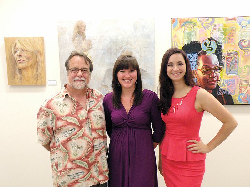 Russellville artists participating in the Delta des Refusés exhibit at the Argenta Branch of the William F. Laman Library System in North Little Rock are, from left, David Rackley, Beth Whitlow and Rachel Trusty. Trusty organized the exhibit, which features artwork not accepted into this year’s Delta Exhibition at the Arkansas Arts Center in Little Rock, and hopes to make Delta des Refusés an annual event. 