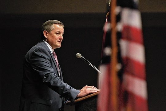 The Sentinel-Record/Richard Rasmussen ENVIRONMENT TALK: U.S. Rep. Bruce Westerman, R-District 4, addressed the 48th annual Arkansas Environmental Federation Convention and Trade Show Friday at the Hot Springs Convention Center.