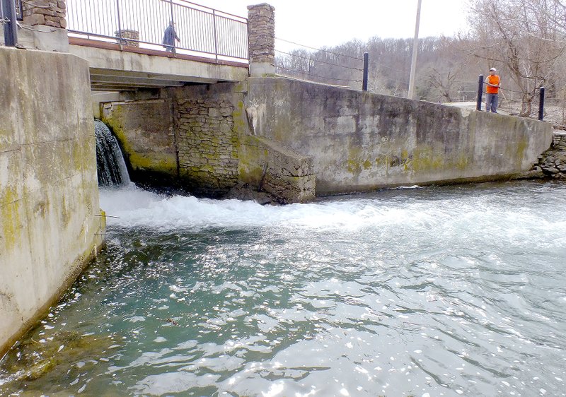 Brandon Howard/Weekly Vista The Federal Emergency Management Agency in September approved a $2.7 million grant to replace the Lake Bella Vista dam. The earthen dam, seen here in May 2015, was built in 1915 and has been damaged by storms several times during the intervening 100 years.