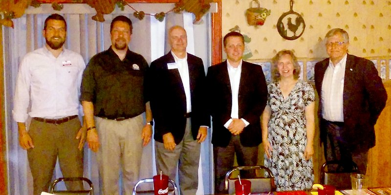 Photo submitted The Siloam Springs Kiwanis Club held its installation banquet Sept. 29 at Cathy&#8217;s Corner. The new leadership team is, from left, Todd Varnadoe, vice president; David Bailey, president; Steve Onnen, president elect; Levi Price, past president; Dolores Deuel, secretary; and Craig Taylor, treasurer. The Kiwanis Club meets every Wednesday at noon at John Brown University.