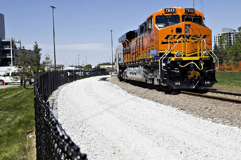 A BNSF locomotive is displayed at the Berkshire Hathaway annual meeting in Omaha, Neb., in 2010. 