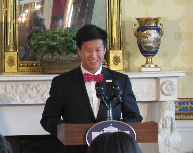 Little Rock Central High School Senior David Xiang reads a poem at the White House Thursday. He is a 2015 National Student Poet.
