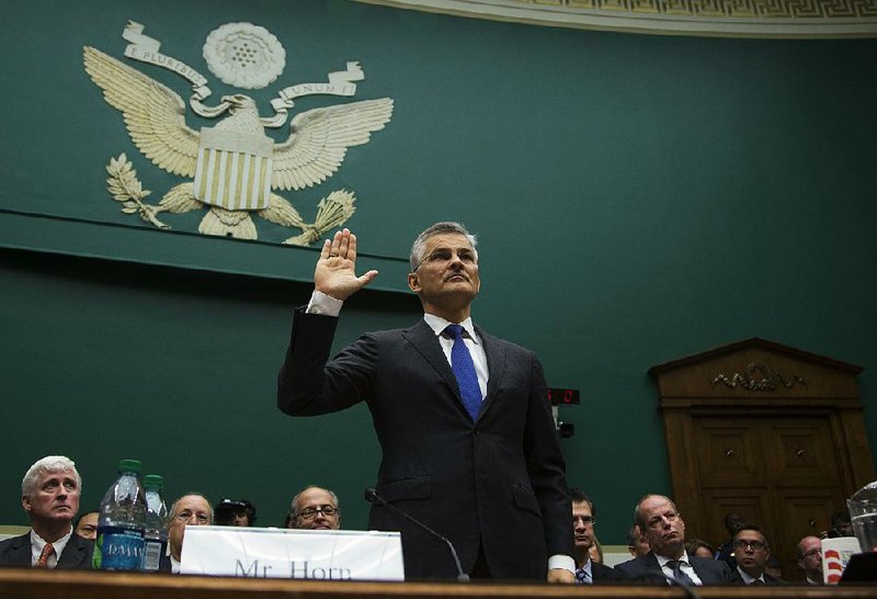 Volkswagen of America CEO Michael Horn is sworn in on Capitol Hill in Washington on Thursday before a House Oversight and Investigations subcommittee hearing.
