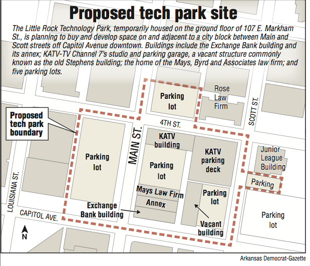 A map showing the location of the proposed tech park site.