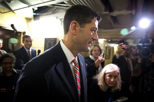 Rep. Paul Ryan, R-Wis. arrives for a House GOP meeting on Capitol Hill in Washington, on Friday, Oct. 9, 2015.