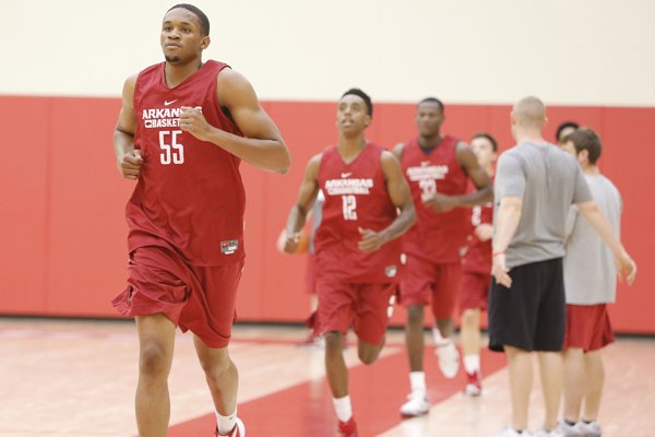 Arkansas basketball player Keaton Miles practices at the Basketball Performance Center Monday, Oct. 5, 2015, in Fayetteville.