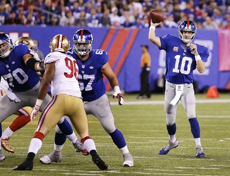 Quarterback Eli Manning threw for 441 yards and three touchdowns, including a game-winning 12-yarder to tight end Larry Donnell, to give the New York Giants a 30-27 victory over San Francisco on Sunday night.