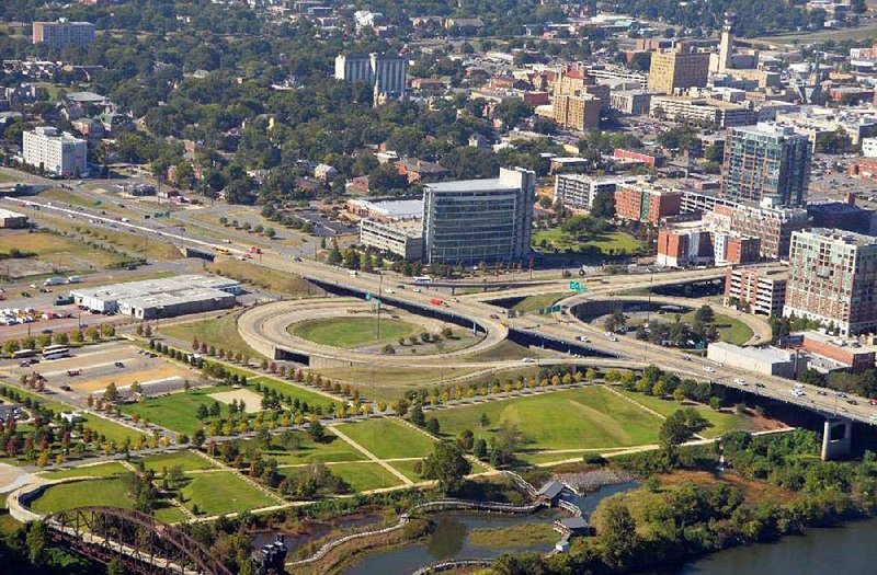 The Interstate 30 interchange in downtown Little Rock is shown in its present configuration .