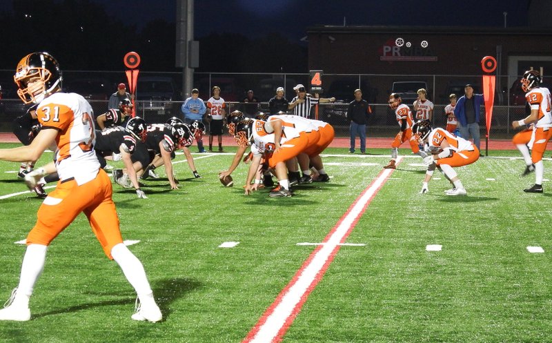 Photo by Annette Beard The Gravette Lions line up against their host team, the Pea Ridge Blackhawks, on Friday night.