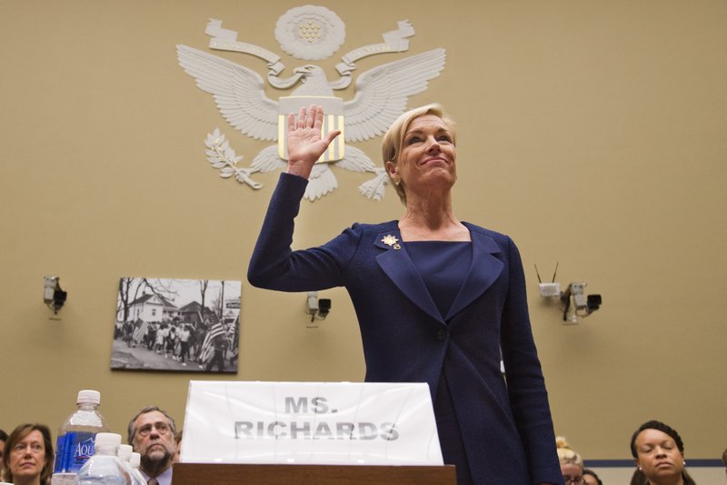 In this Tuesday, Sept. 29, 2015 photo, Planned Parenthood Federation of America President Cecile Richards is sworn in before testifying at a House Committee on Oversight and Government Reform Hearing on "Planned Parenthood's Taxpayer Funding," in Washington. 