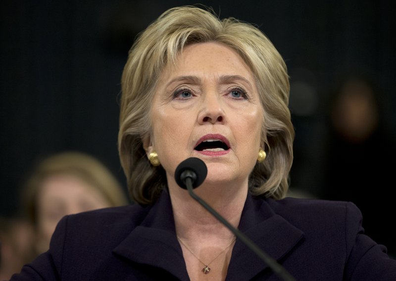 Democratic presidential candidate, former Secretary of State Hillary Rodham Clinton testifies on Capitol Hill in Washington, Thursday, Oct. 22, 2015, before the House Benghazi Committee.(AP Photo/Evan Vucci)
