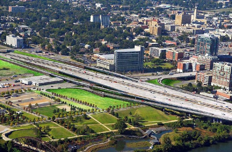 Special to the Arkansas Democrat-Gazette - 10-13-2015 -  Artist rendering of the Interstate 30 interchange serving downtown Little Rock as it would look after a proposed widening of the interstate through the downtown area..