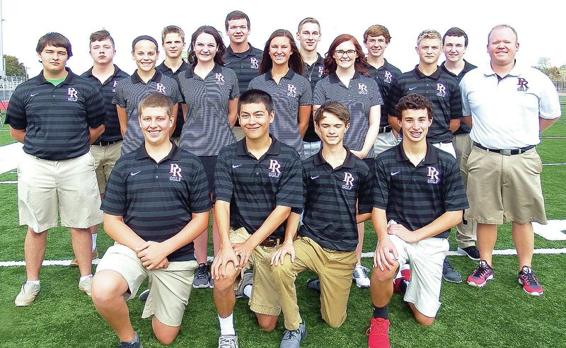 TIMES photograph by Annette Beard The Blackhawk Golf team finished third overall in District in boys and girls. Several individual players went to state. Team members include front, from left: Devon Mathis, Garrett King, Hunter Bradshaw and Landon Allison; middle, from left: Landon Wright, Katelyn Swope, Allie Van-Houden, Quinley Roses, Olivia Rickard, Hunter Gaston and Coach Heath Neal; back, from left: Corbin Anderson, Landon Rhine, Chandler Tidwell, Tyler Wallace, Braeden Kennedy, James Patton; and, not pictured: Rylie Hickman and Naedric Nichols.