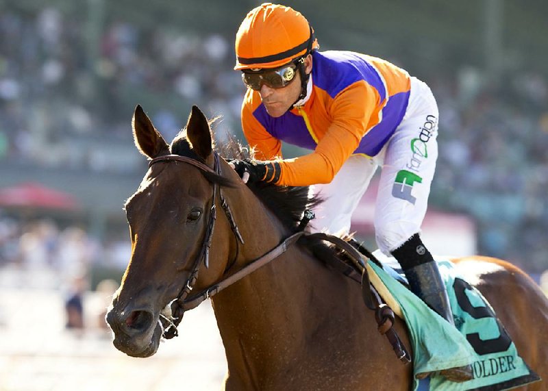 Beholder, the 2013 winner of the Breeders’ Cup Distaff, had planned to run against male horses in the Classic this year, but blood was discovered in her trachea after a gallop Thursday. 