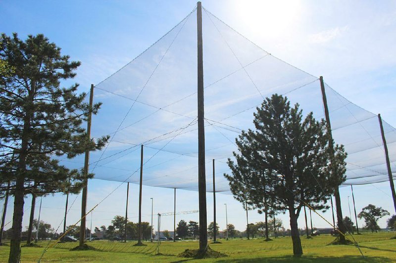 The new drone testing pavilion at Kansas State University in Salina is a 50-foot-tall netted structure.