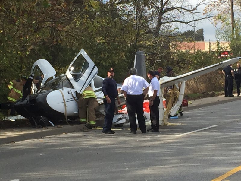 The scene of a small plane crash Tuesday in Fayetteville.