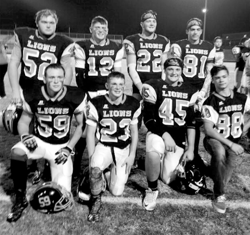 Photo by Jennifer Moorman Four sets of brothers playing this year on the Gravette Lions&#8217; football team are pictured above. In the back row, left to right, are seniors Rex Lemonds, Bryce Moorman, Jackson Soule and Layne Martinez. In the front row are their little brothers, Donnie Lemonds, Brady Moorman, Bailey Soule and Mason Martinez, all sophomores.