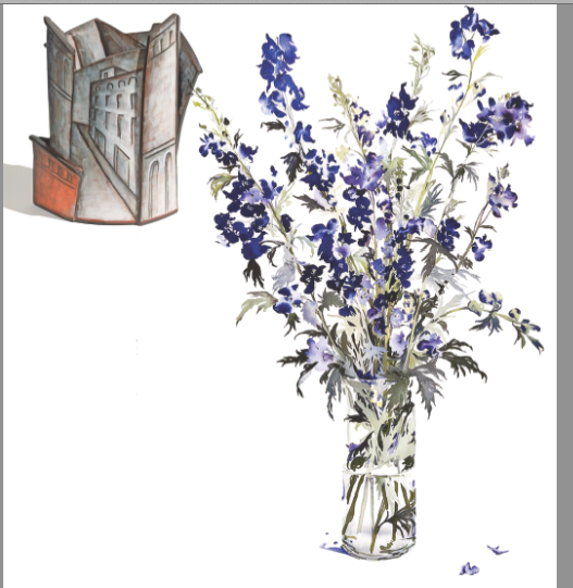 Included in the Arts Center Collector’s Show and Sale are (above) Monkshood, watercolor on paper, by Susan Headley Van Campen and (above left) IV, earthenware, by Lidya Buzio.