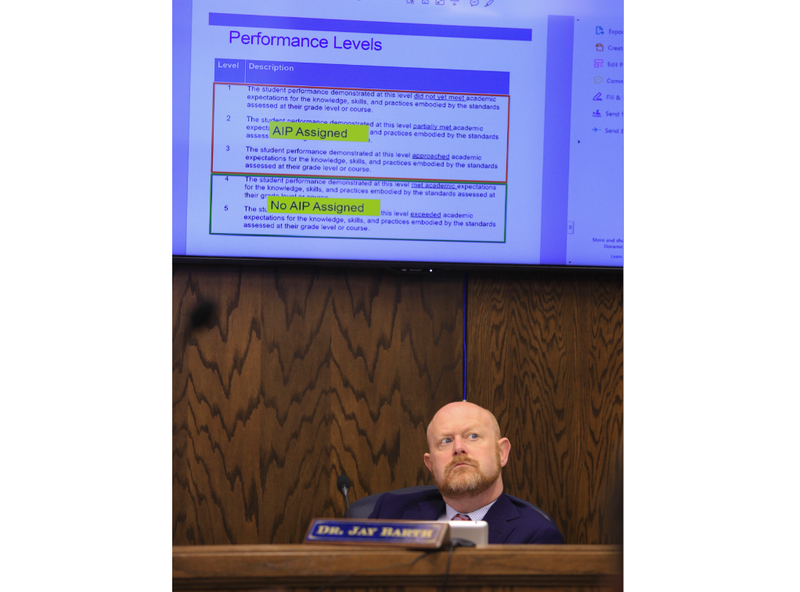 State Board of Education member Jay Barth attends Thursday’s board meeting in Little Rock during which student test scores were presented. 