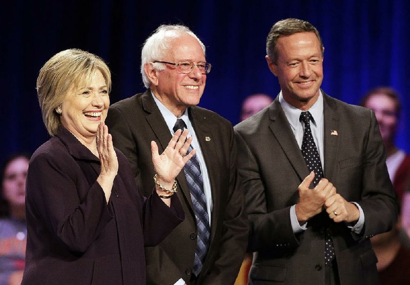 Democratic presidential candidates Hillary Rodham Clinton, Sen.b Bernie Sanders and former Maryland Gov. Martin O’Malley share the stage earlier this month in Rock Hill, S.C.