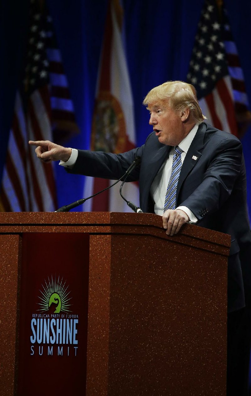 Republican presidential candidate Donald Trump speaks at the Sunshine Summit on Friday in Orlando, Fla.
