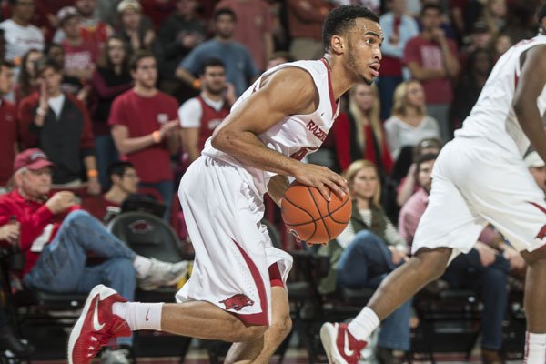 Arkansas guard Jabril Durham drives the ball against Southern on Friday, Nov. 13, 2015, at Bud Walton Arena in Fayetteville.