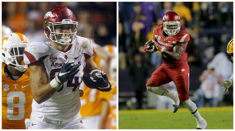 Arkansas Razorbacks Hunter Henry, left, and Alex Collins are each semifinalists for position awards.