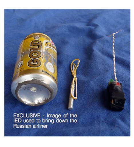 This undated image made available in the Islamic State's English-language magazine Dabiq on Wednesday, Nov. 18, 2015, claims to show the bomb that was used to blow up a Metrojet passenger plane bound for St. Petersburg, Russia, that crashed in Hassana, north Sinai, Egypt, killing all 224 people on board.