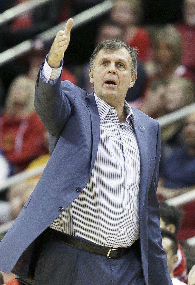 Houston Rockets head coach Kevin McHale questions a call during an NBA basketball game Saturday, Nov. 14, 2015, in Houston. McHale was fired on Wednesday, nov. 18,  with the team off to a puzzling 4-7 start. 