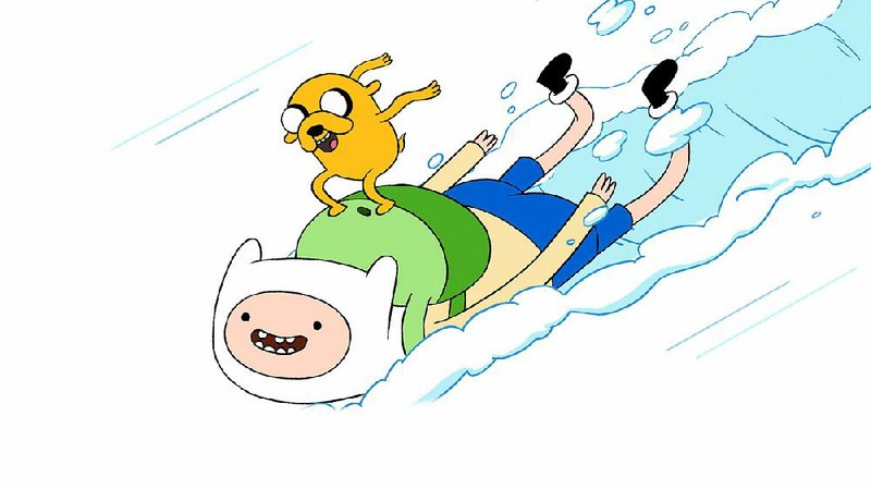 Finn (bottom) and his sidekick Jack are off on another adventure on Cartoon Network’s Adventure Time, airing at 7 p.m. today.
