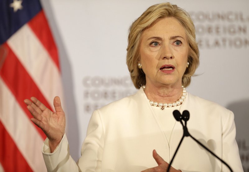 Democratic presidential candidate Hillary Rodham Clinton speaks at the Council on Foreign Relations in New York, Thursday, Nov. 19, 2015. Clinton and Bernie Sanders are outlining the steps on Thursday they would take to combat the Islamic State group, each making major speeches less than a week after the deadly attacks in Paris.