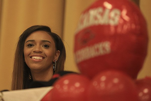 Kiara Williams of Little Rock Central High School signed to play basketball for the University of Arkansas on Friday, Nov. 20, 2015, at a ceremony at the school.