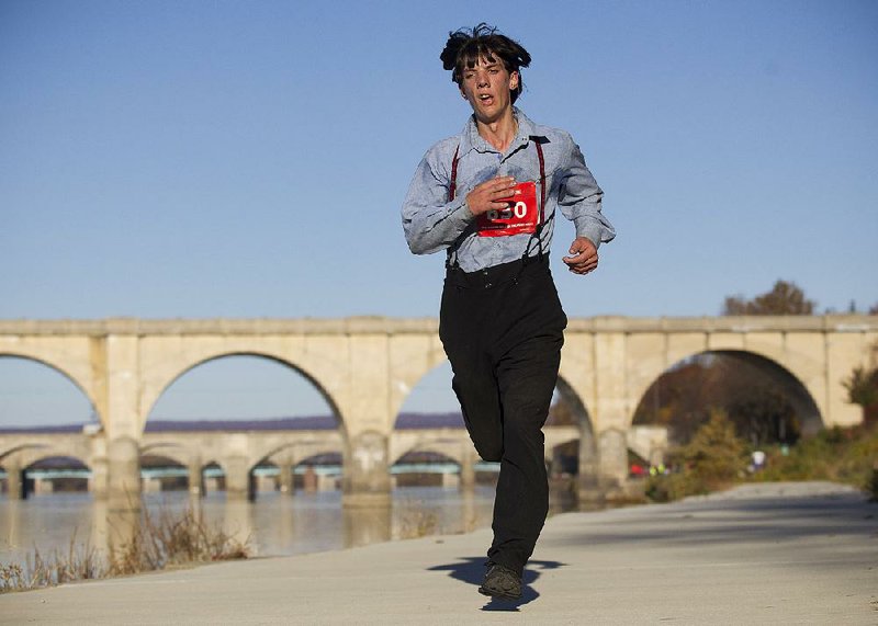 Leroy Stolzfus ran the 2015 Harrisburg (Pa.) Marathon in 3 hours, 5 minutes wearing slacks and suspenders in honor of his Amish heritage. Stolzfus said the clothes didn’t have any impact on his running time. 