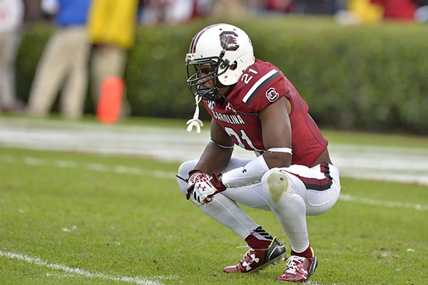 South Carolina's Isaiah Johnson reacts after a 23-22 loss to the Citadel in an NCAA college football game against South Carolina Saturday, Nov. 21, 2015, in Columbia, S.C. (AP Photo/Richard Shiro)