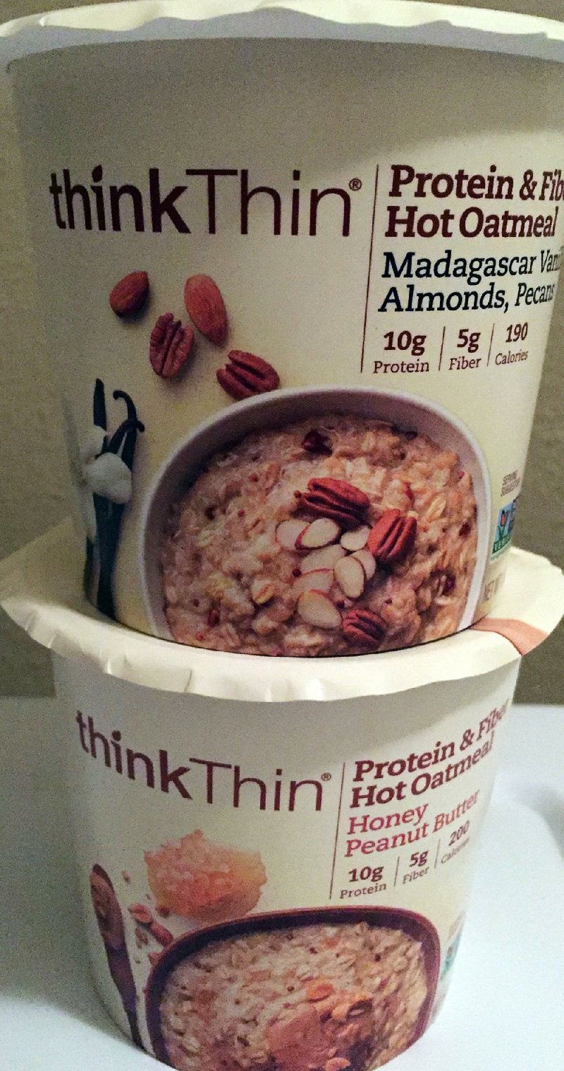  ThinkThin Protein & Fiber Hot Oatmeal is shown in this photo. 