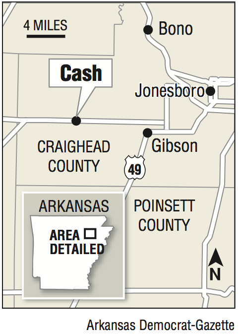 A map showing the location of Cash, Arkansas.