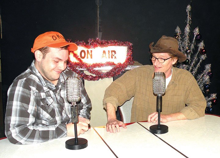 Jake Whisenant of Conway, left, and Paul Bowling of North Little Rock play the radio announcers Thurston and Arles, respectively, in this scene from A Tuna Christmas. The Conway Community Arts Association and the Lantern Theatre will present the comedy starting Friday at the Lantern Theatre in downtown Conway.